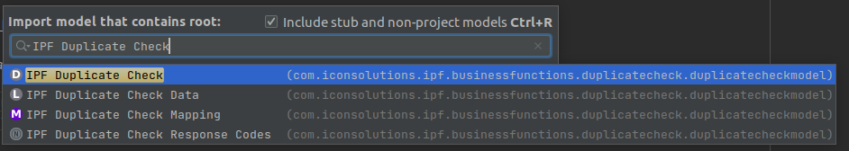 Image of import model search bar for IPF duplicate check