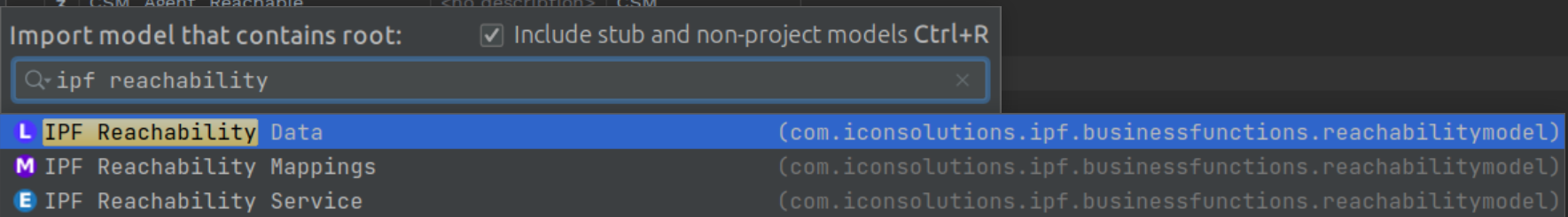 Image of import model search bar for IPF reachability